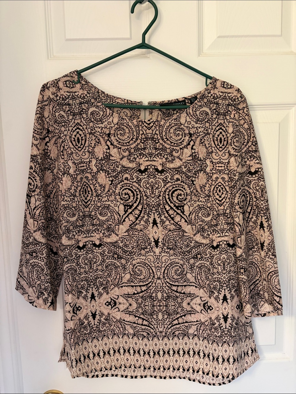 Cynthia Rowley Blush and Black Paisley Scoop Neck Blouse